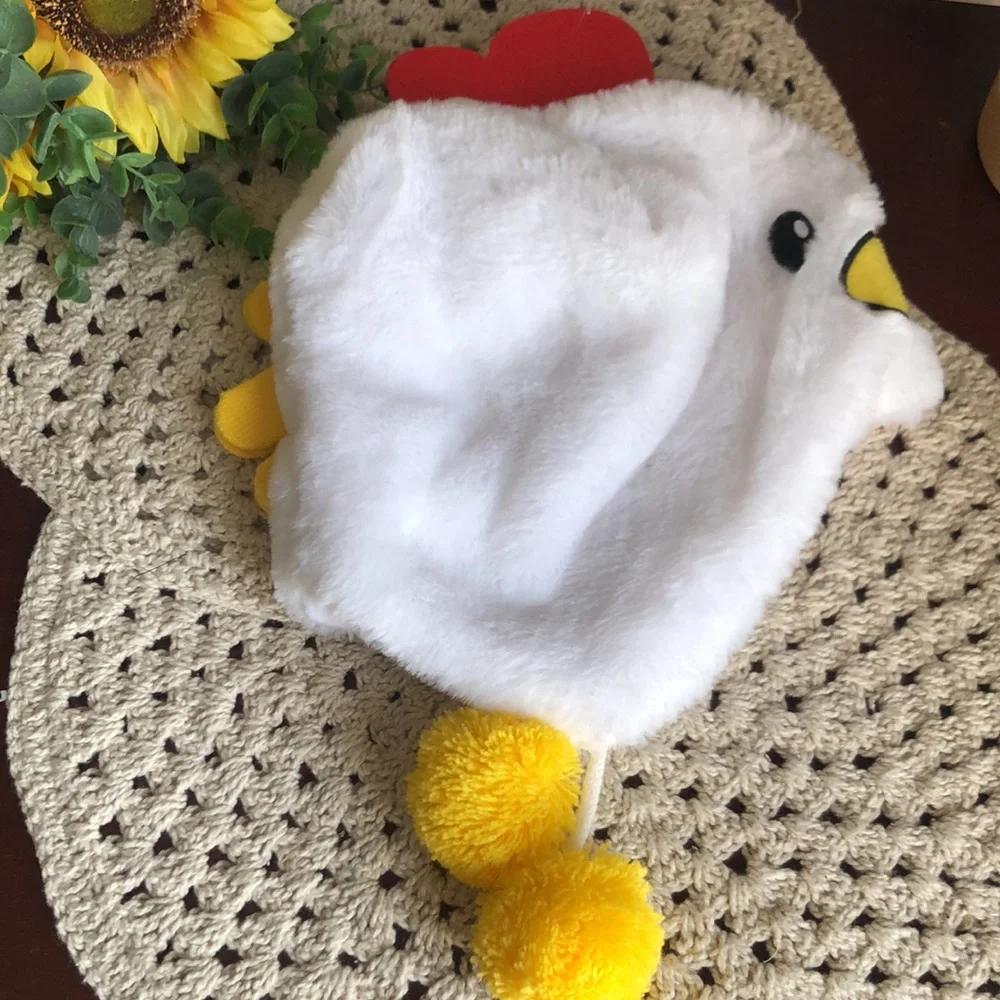 Plush White and Yellow Chicken Hat & Gloves for Kids - Cozy Costume Accessory